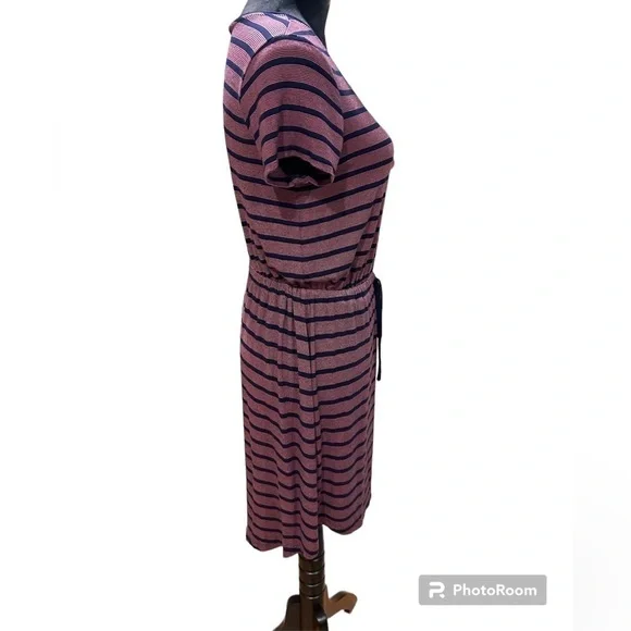 Olive & Oak Navy & Pink Striped Cinched Waist Jersey Dress size small - Picture 4 of 9